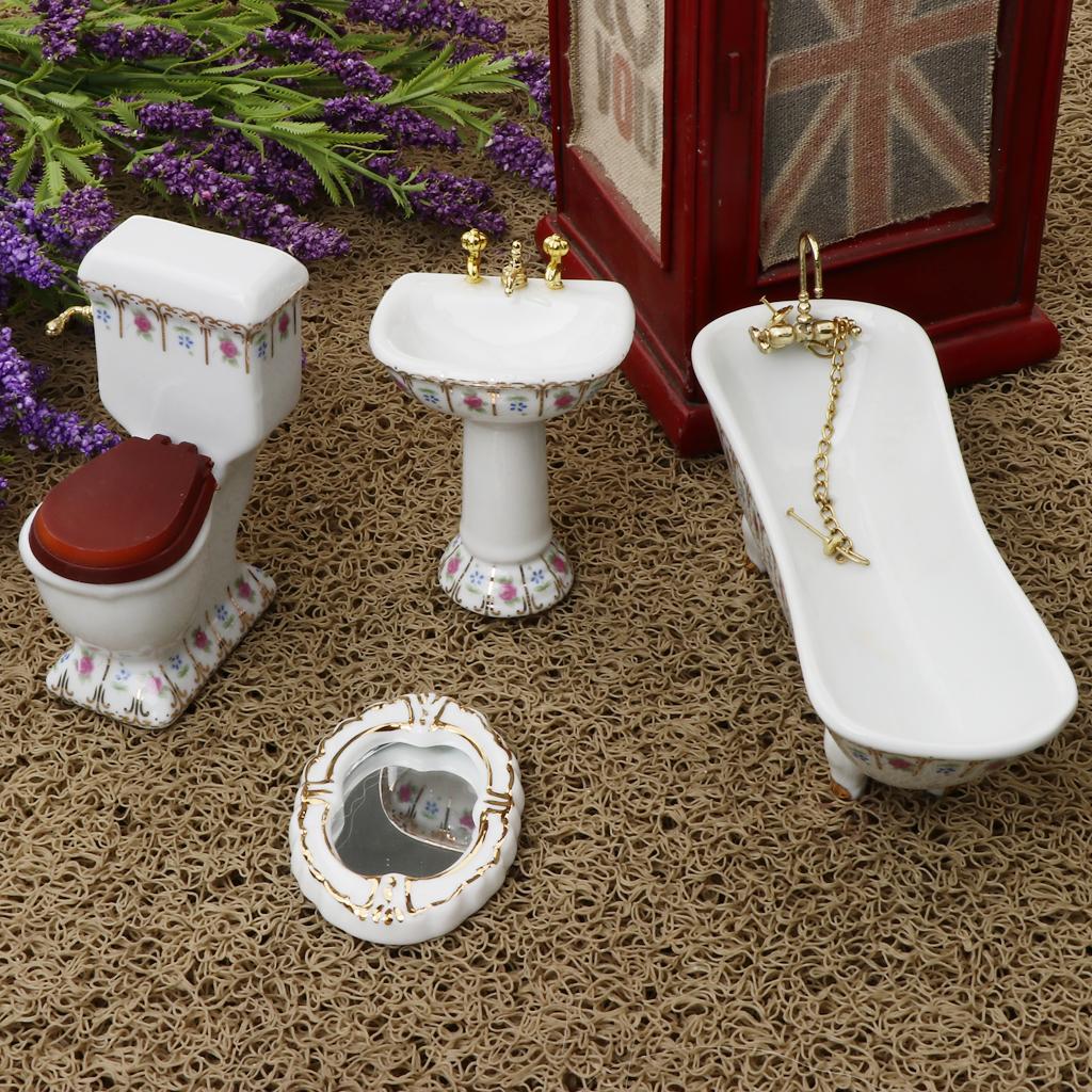 Kids Toys In Store - Dollhouse Bathroom Accessories Set Ceramic Bathtub