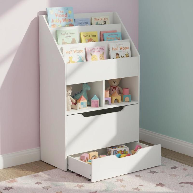 Kids Toys Drawers - Kids Bookshelf, Toy Organiser, with Storage