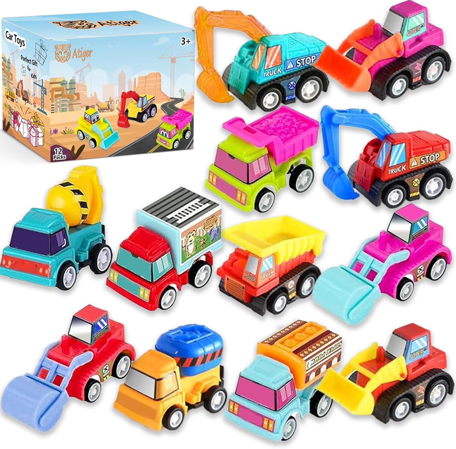 Kids Y Toys - 12pcs Pull Back Cars Truck Vehicles