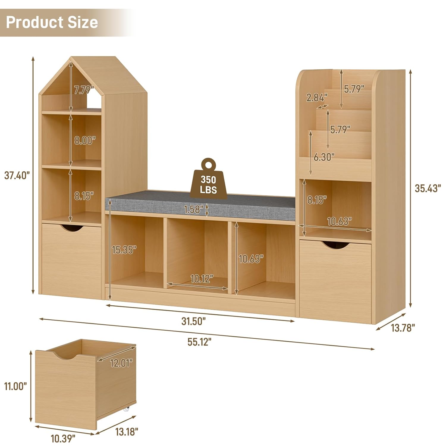 55.12’’Kids Bookshelf with Rea - Kids Toys Drawers ulasan dan harga