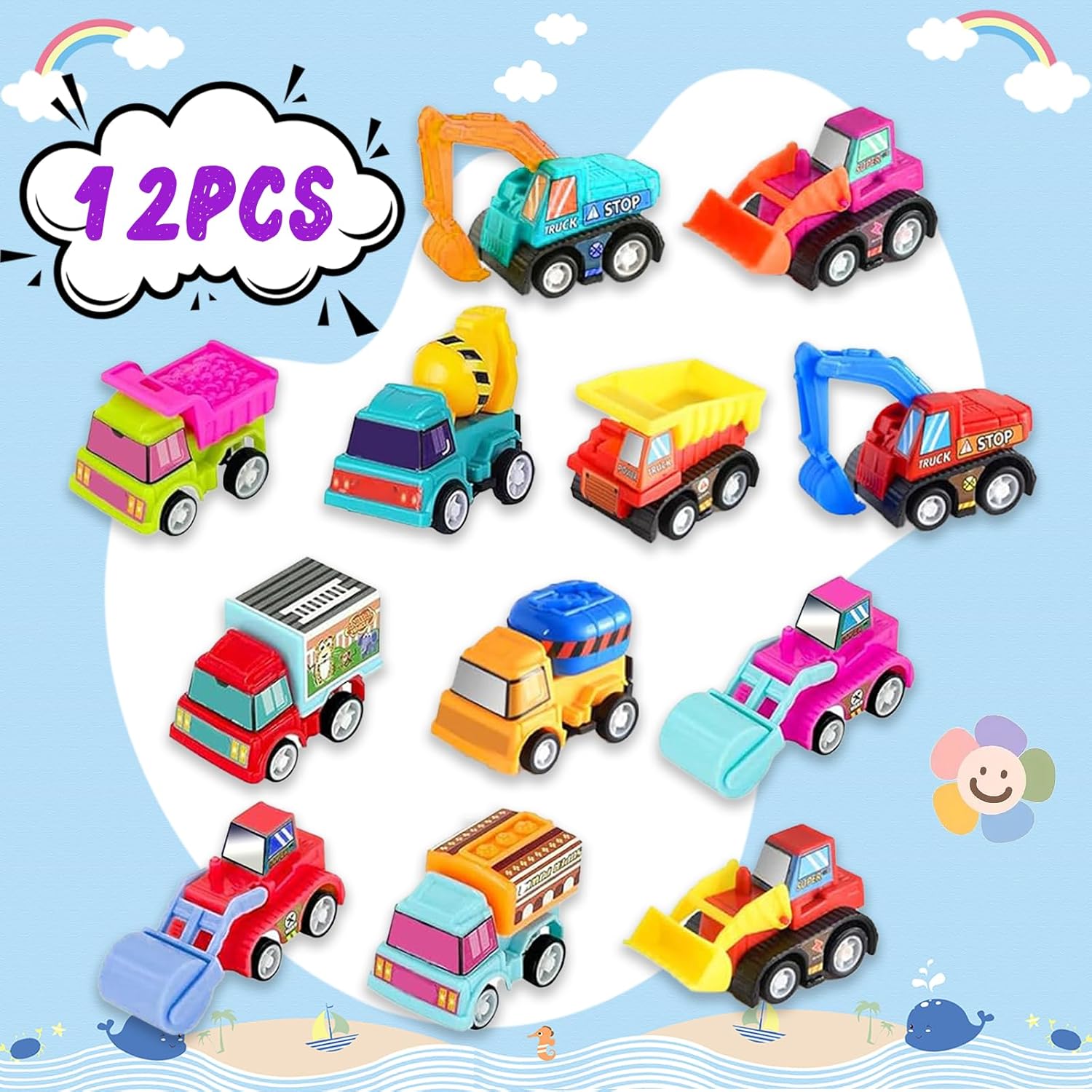 12pcs Pull Back Cars Truck Veh - Kids Y Toys ulasan dan harga